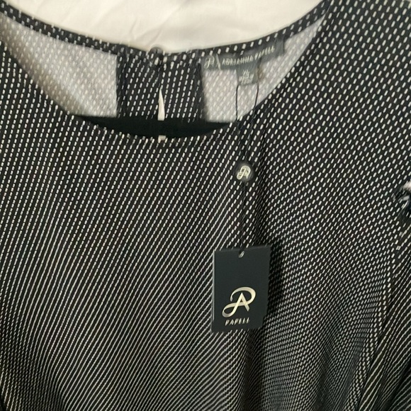 Adrianna Papell: Black/White Little dots Ruffle Armhole 3/4 Sleeve Top- cinch-XL - Picture 4 of 16